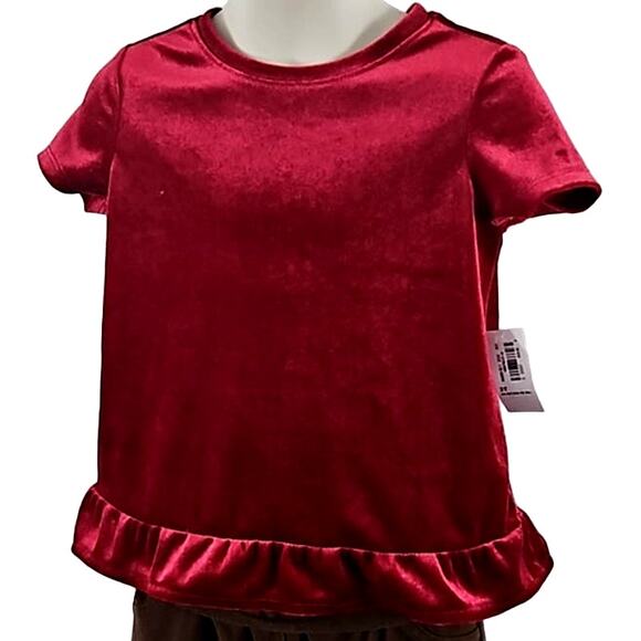 NWT Old Navy Toddler Girls Red Faux Suede Velvet Short Sleeve Top Size 2T - Picture 3 of 5